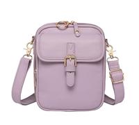 Sac à main à bandoulière avec fermeture éclair sécurisée avec sangle réglable pour femme en similicuir - Mini style rétro - Carte intermédiaire cachée, violet clair, Taille unique