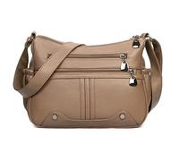 Sac à main à bandoulière en cuir synthétique souple pour femme - Plusieurs poches - Sac à main spacieux - Tendance - Avec poignée sur le dessus, 5092-kaki, Medium