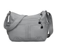 Sac à main à bandoulière en cuir synthétique souple pour femme - Plusieurs poches - Taille moyenne - Spacieux - Tendance - Avec poignée supérieure, gris clair