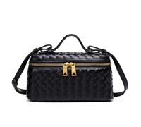 Sac à main à bandoulière en cuir synthétique texturé fait à la main avec fermeture éclair dorée, design rétro texturé à trois usages, pour les trajets quotidiens, les fêtes, le shopping, Noir , 20*7