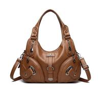 Sac à main à bandoulière en PU Punk pour femmes, grand sac sous les bras pour les voyages quotidiens et le travail (marron)