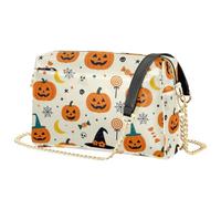 Sac à main à bandoulière léger avec chaîne et capacité de 2,5 l pour cartes | Sac à bandoulière robuste cousu en cuir PU pour voyage et visites touristiques mignonnes citrouille bonbon