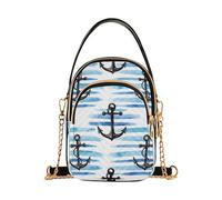 Sac à main à bandoulière matelassé motif ancre noire et blanche pour téléphone portable Motif animal floral