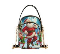 Sac à main à bandoulière matelassé pour téléphone portable Motif lutins du Père Noël Rouge Vert