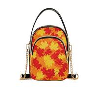 Sac à main à bandoulière motif feuilles d'érable d'automne rouge pour femme avec chaîne pour téléphone portable, sac à main, imprimé floral, pochette pour dames, sac à fermeture éclair, 15 cm × 21,1