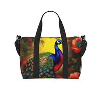 Sac à main à bandoulière motif fleurs de paon, sac à main décontracté, adapté pour le travail, les voyages, le fitness, le tourisme, sac de rangement à fermeture éclair pour femme,