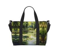 Sac à main à bandoulière motif nénuphars dans l'étang, sac à main décontracté, adapté pour le travail, les voyages, le fitness, le tourisme, sac de rangement à fermeture éclair pour femme