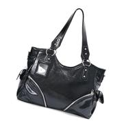 Sac à main à bandoulière noir de grande capacité avec aspect PU doux, poches latérales et doubles poignées pour la journée de travail et les sorties décontractées, grand sac à main fourre-tout noir