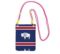 Sac à main à bandoulière noir - Sac à bandoulière imprimé drapeau de l'État du Wyoming pour téléphone portable, parfait pour les déplacements, le shopping et les activités de plein air, fuchusia