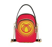 Sac à main à bandoulière pour femme avec drapeau national du Kirghizistan avec chaîne pour téléphone portable, imprimé floral, fermeture éclair, 15 cm × 21,1 cm × 7,9 cm