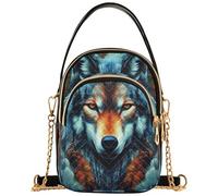 Sac à main à bandoulière pour femme, imprimé chaîne, sac à main pour téléphone, sac à main matelassé avec fermeture éclair, fourre-tout melon mystique, loup mystique, forêt d'automne, 15 x 8 x 21 cm