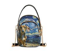 Sac à main à bandoulière pour femme, motif animal floral, porte-monnaie avec chaîne, sac à main matelassé à fermeture éclair, sac à bandoulière fourre-tout mignon, teckel et nuit étoilée