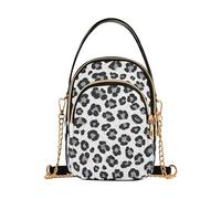 Sac à main à bandoulière pour femme, noir, gris, léopard, pois blancs, sac à main, sac à main avec chaîne, imprimé floral, fermeture éclair, 15 cm × 21,1 cm × 7,9 cm