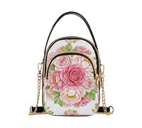 Sac à main à bandoulière rose pâle rose à une épaule pour femme téléphone portable chaîne sac à main imprimé floral fermeture éclair designer bowler fourre-tout, 15 cm × 21,1 cm × 7,9 cm