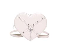 Sac à main à bandoulière unique en cuir synthétique avec motif cœur inspiré des motards, sac à main pratique pour femme tendance, Blanc, Bohème