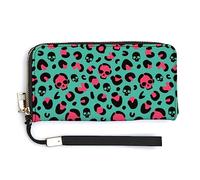 Sac à main à fermeture éclair de grande capacité pour femme, sac à main pour filles et dames, étui pour téléphone portable, compatible avec portefeuille tête de mort imprimé léopard rose turquoise