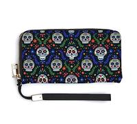 Sac à main à fermeture éclair de grande capacité pour femmes, sac à main pour filles et dames, étui pour téléphone portable, sac étui compatible avec le portefeuille coloré en forme de tête de mort e