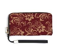 Sac à main à fermeture éclair de grande capacité pour femmes, sac à main pour filles et dames, étui pour téléphone portable, compatible avec fleur marron doré floral chic bordeaux antique portefeuill