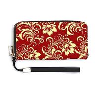 Sac à main à fermeture éclair de grande capacité pour femmes, sac à main pour filles et dames, étui pour téléphone portable, compatible avec fleur rouge or floral chic bordeaux antique portefeuille