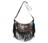 Sac à main à franges mythique déesse et léopard pour femme, Attrape-rêves loup style bohème, Taille unique