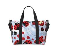 Sac à main à motif coccinelle et nuage, peut être porté à la bandoulière ou à l'épaule, adapté pour les voyages et le camping.