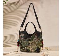 Sac à main à poignée supérieure avec broderie de paon, décoré de sequins, en polyester. Sac scolaire à la mode pour les diplômés, adolescentes, étudiants de première, deuxième, troisième et quatrième 