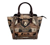 Sac à main à pois ondulés noirs et blancs pour femme avec poignée supérieure et rivets, Ours rustique Lodge, One Size