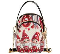 Sac à main à une épaule pour femme Motif gnomes de Saint-Valentin Rose Rouge matelassé Chaîne Portefeuille pour téléphone portable Sac à main mignon avec fermeture éclair Sac à bandoulière fourre-tout