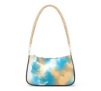 Sac à main abstrait pour femme - Motif traits de pinceau - Bleu - Avec fermeture éclair - Sangle en chaîne