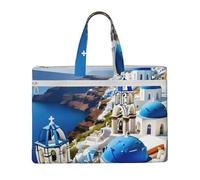 Sac à main avec vue sur la mer sur l'île grecque, 26,1 x 38,1 cm, 2 poches zippées, grande capacité pour les dossiers - Idéal pour les travaux manuels et les voyages