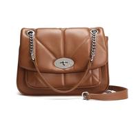David Jones - Sac Bandoulière Chaînes Matelassé Femme - Simili Cuir PU - Rabat Tourniquet - Taille Moyenne - Elegant - Marron Cognac