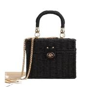 Sac à Main bandoulière fourre-Tout Double Usage, Sac tissé décontracté, Sac de Plage en Paille(Black)