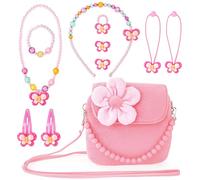 Sac a Main Bijoux Enfants Fille, Pinces à Cheveux Set Arc-en-Ciel Collier Bracelet Boucle d'oreille Bagues, Floral Sac en Peluche Belle Princesse Cadeaux de fête pour Les Petites Filles Habillage