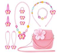 Sac a Main Bijoux Enfants Fille, Pinces à Cheveux Set Arc-en-Ciel Collier Bracelet Boucle d'oreille Bagues, Floral Sac en Peluche Belle Princesse Cadeaux de fête pour Les Petites Filles Habillage
