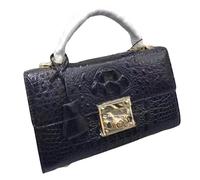 Sac à main blanc pour femme en cuir d'alligator véritable, petit modèle, fermeture à cadenas, style crocodile, bandoulière.