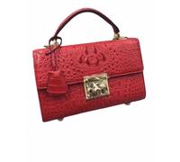 Sac à main blanc pour femme en cuir d'alligator véritable, petit modèle, fermeture à cadenas, style crocodile, bandoulière.