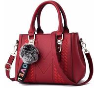 Sac à Main Broderie Messenger Bag Femme Sac à Main en Simili Cuir Femme Sac à Main Las Fur Ball Sac à Main-vin Rouge