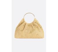 Sac à main cabas en raphia doré orné de perles dorées