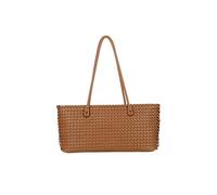 Sac à Main Cabas Tressé Effet Cuir Double Poignée Longue Marron clair 38cm