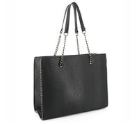 Sac à main chaîne perle bille clou effet python - Double Tree - Cabas cours A4 fourre-tout taille XL - Noir