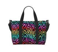 Sac à main coloré à motif zèbre arc-en-ciel, peut être porté à la bandoulière ou à l'épaule, adapté pour les voyages et le camping.