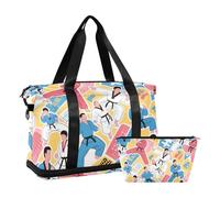 Sac à main coloré motif dessin animé taekwondo avec poche humide, sangle réglable, sac de gym, sac de trekking, imperméable, pour homme et femme
