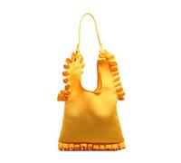 Sac à main coréen à volants pour femme - Couleur unie vive - Grande capacité - Sac à main - Bordure plissée, jaune, One Size
