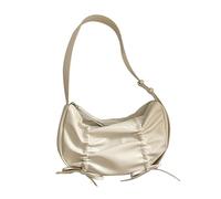 Sac à main coréen en cuir PU plissé sous les aisselles pour femme Couleur unie Sac à main avec joli nœud papillon en cuir PU Sac à main sous les bras, beige, One Size