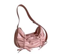 Sac à main coréen en cuir PU plissé sous les aisselles pour femmes, couleur unie, sac à main avec joli nœud papillon, sac à main en cuir PU pour femme, a, One Size
