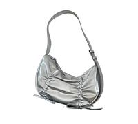 Sac à main coréen en cuir PU plissé sous les bras pour femme, couleur unie, sac à main avec joli nœud papillon, sac à main plissé, Argenté., One Size