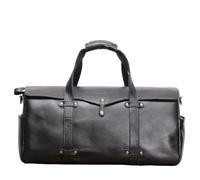 Sac à main court en cuir givré pour homme Sac de voyage vintage en cuir de vache Texture horizontale Sac à bandoulière Sac de week-end Sac de nuit, Noir , Taille unique