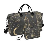 Sac à main de voyage avec sangle réglable pour trekking, grande capacité, noir et doré, motif chat de tarot gothique