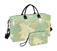 Sac à main de voyage vert vintage nautique chasse au trésor sac de voyage sac de gym sac de gym avec trousse de toilette pour voyage en avion multifonction, Vert Vintage Nautical Treasure Hunt, 1 size