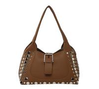 Sac à main d'inspiration rétro avec rivets en cuir PU et rivets Grande capacité Sac à main pour amateur de mode clouté, marron, One Size